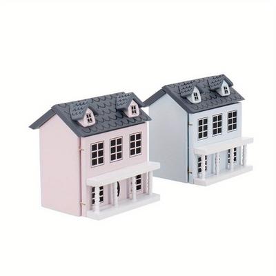 1:12 Domeček pro panenky Mini nábytek Růžová Modrá Stěna Šedá Střecha Roztomilá kapesní vila Malý domeček