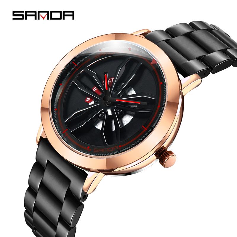 Sanda Time to Shine Wheel Series Men's Waterproof Quartz Wristwatch with Creative Hollow Design