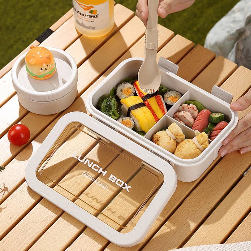 Wheat Straw Lunch Box With Soup Bowl For Office Workers And Students Packaged Food Storage