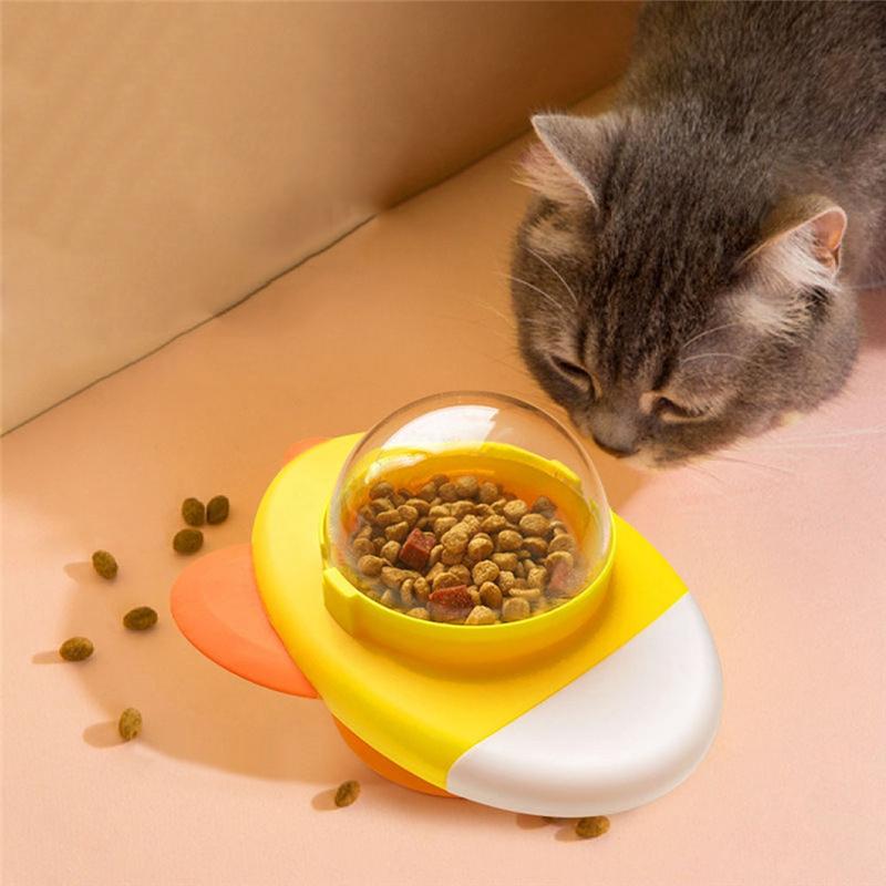 Cat Interactive Rotatable Cat Dog Leak Food For Pet Puzzle Relief Boredom Food Feeder Dispenser Yellow