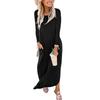 Fashion Womens Loose Long Sleeve Long Dress Round Neck Slit Pocket Ladies Dress
