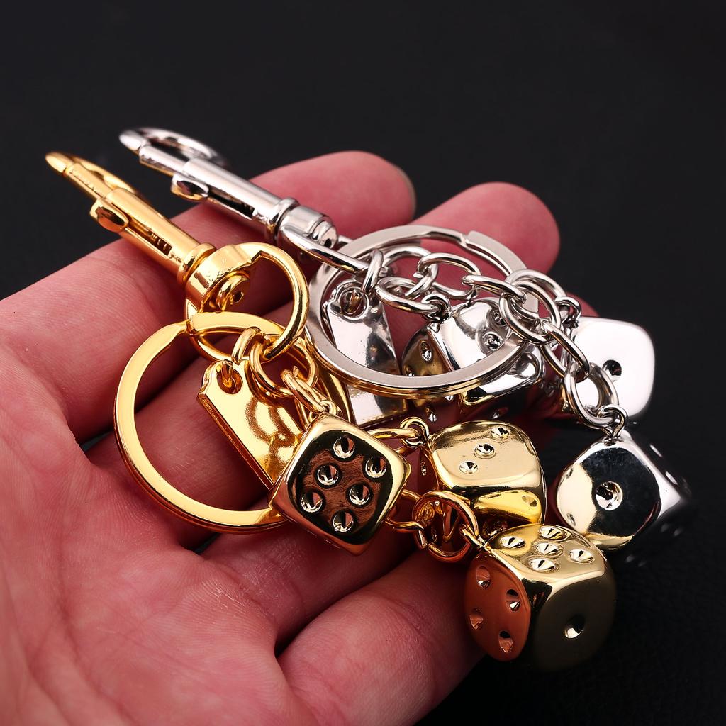 Créativité Dés Dorés Porte-clés Pendentif Portable Charme Porte-bonheur Pendentifs Hommes Femmes Sac à dos Bijoux Accessoires