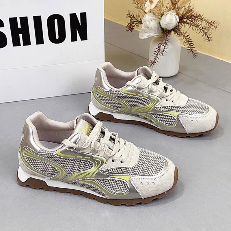 Leather Mesh Flat-soled German Training Shoes Women's 2025 Summer New Breathable Casual Women's Shoes Flat-soled Forrest Gump Sports Shoes