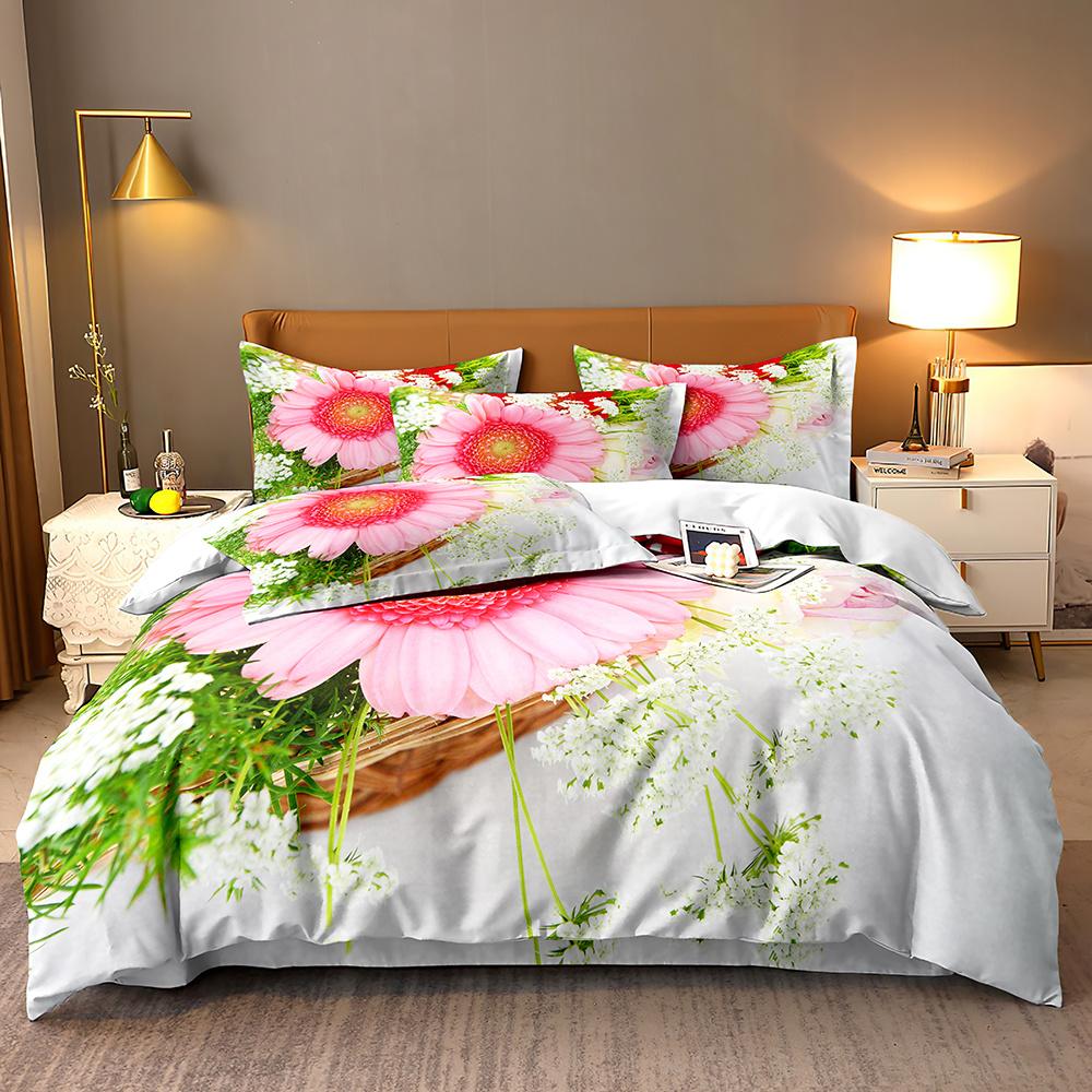 High-value beautiful flower digital printing bedding twill universal double quilt cover three-piece set 3Pcs