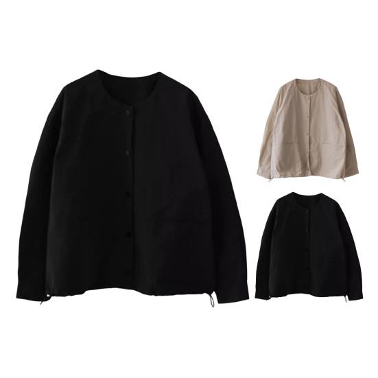 Women Coat Round Neck Long Sleeve Single Breasted Cardigan Solid Color Jacket Coat with Pockets Daily Wear