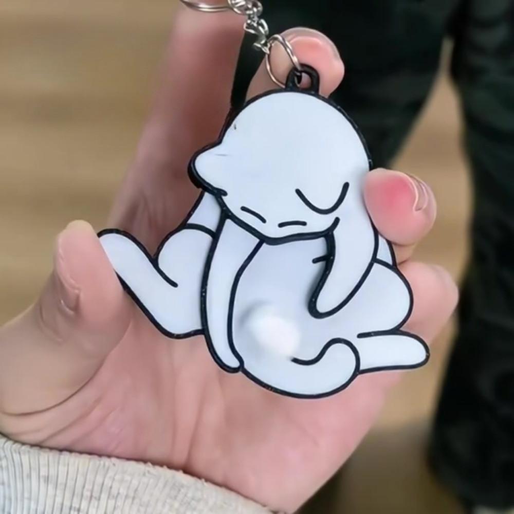 Trendy Pulling Egg Cat Keychain Acrylic Rotating Ornaments Funny Gift Car Key Creative Lanyard
