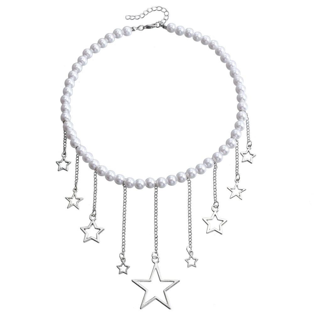 Imitation Pearls Cross Star Diamond Necklace Cool Irregular Imitation Pearl Choker  Women