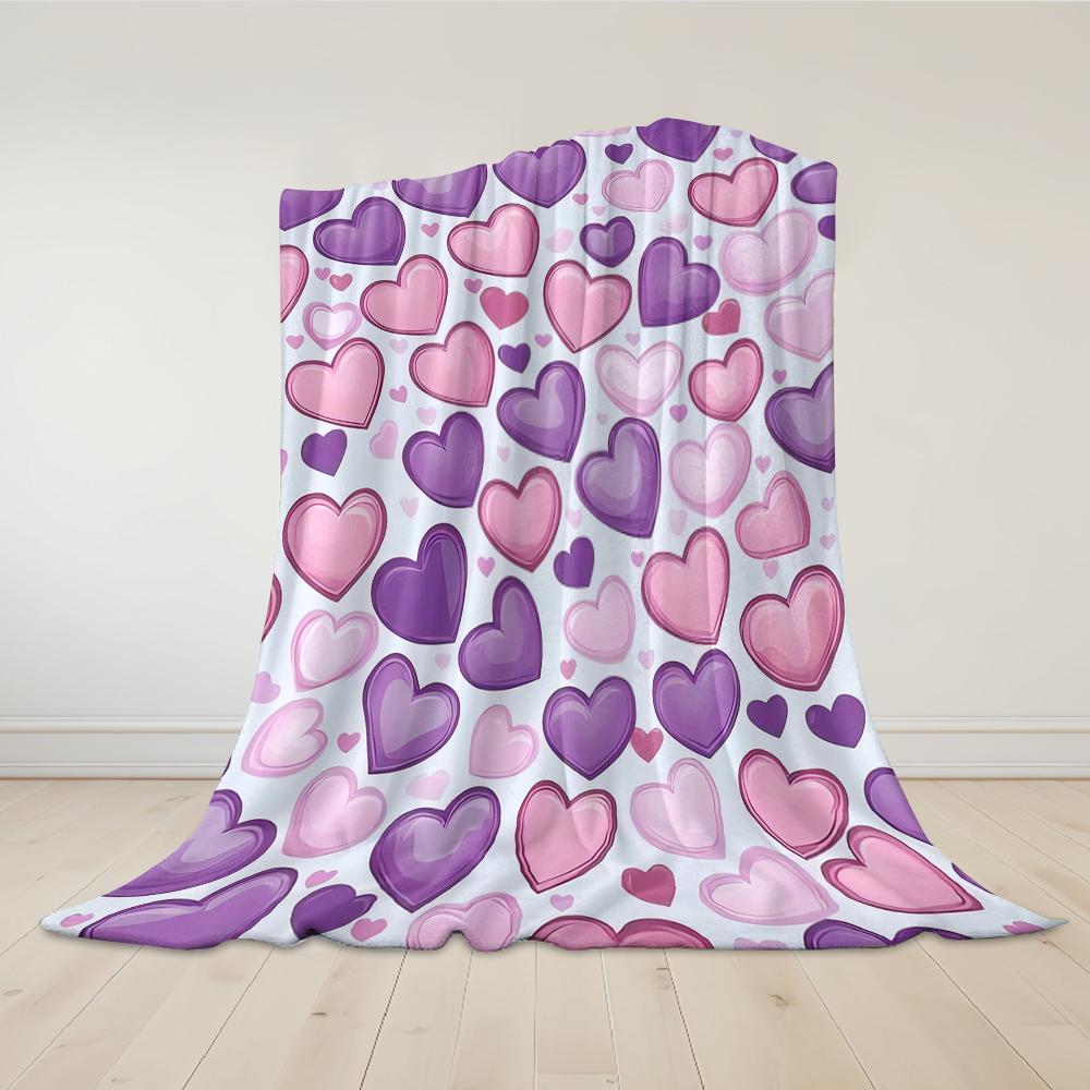 Pastel Heart Bubble Flannel Blanket Warm Soft Halloween Christmas Couch Warm Cozy Decorative Decor Gift for All Season