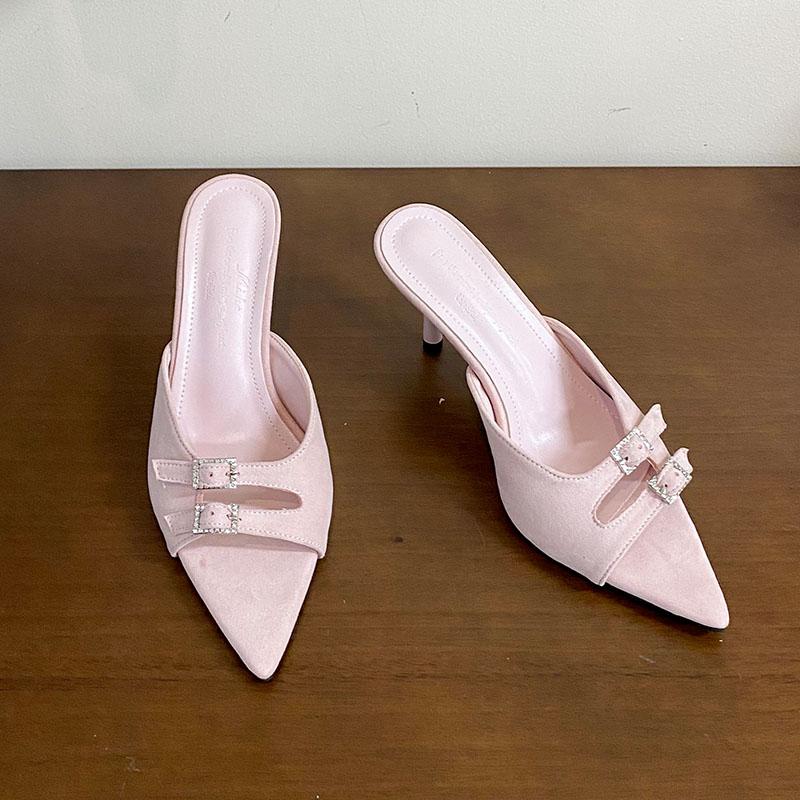 Fashion Party Ladies Pumps Heels Slides Shoes Spring Summer Female Slip On Footwear Shallow Fashion Pointed Toe Women High Heels Shoes