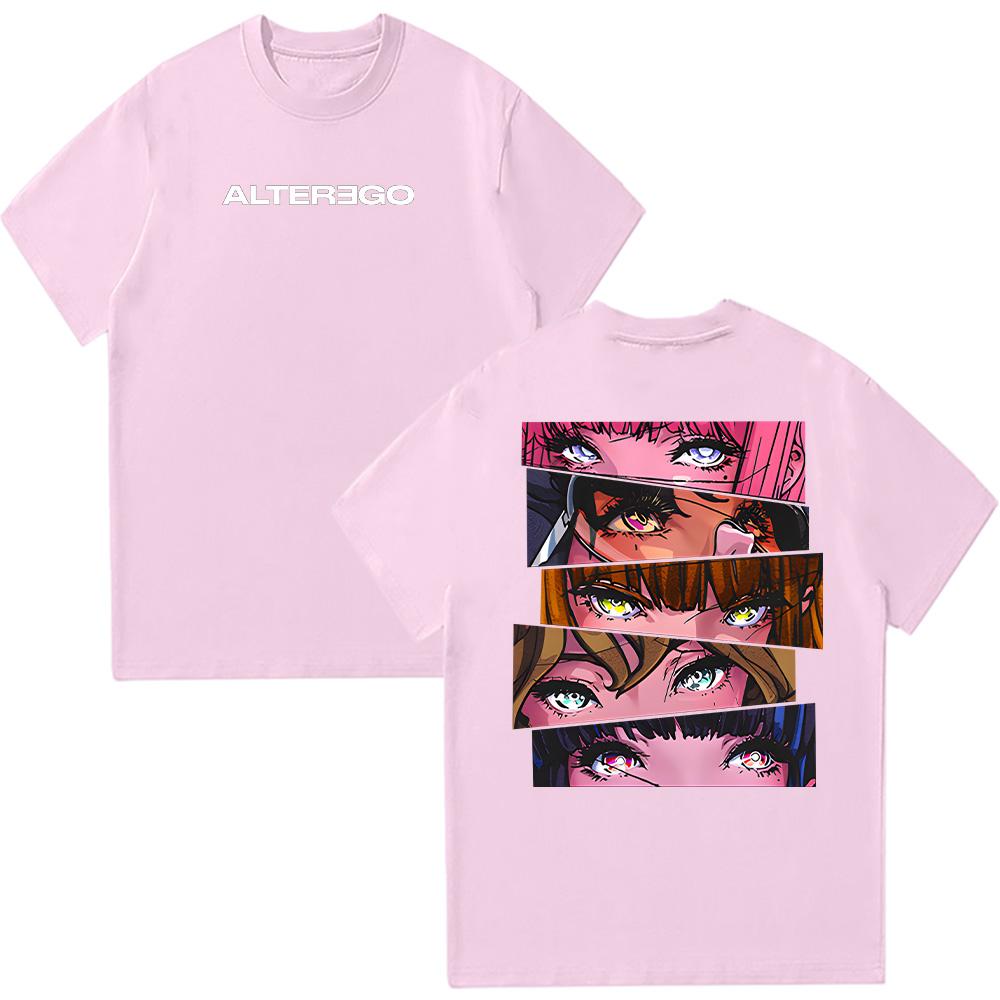 Alter Ego Comic Split Tee Kpop Fan T-shirt Summer New Retro Fashion Pure Cotton Men Women Y2K Top Harajuku Cartoon Clothing