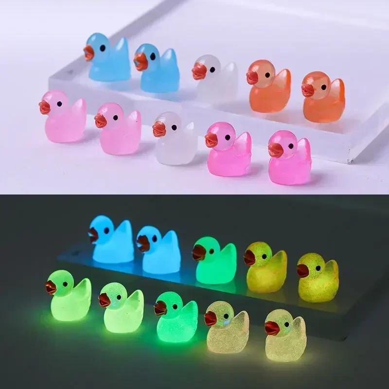 Mini Duck Glow At Night Miniature Figurines Cute Fairy Garden Decoration Luminous Swan Duck Desk Ornaments Dollhouse Crafts DIY