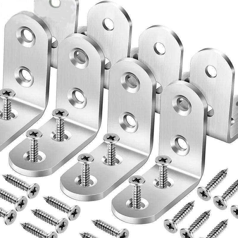 20/50/100PCS L Brackets Stainless Steel Corner Braces with Screws, 90° Right Angle Shelf Supports for Wood Furniture Accessories, Table