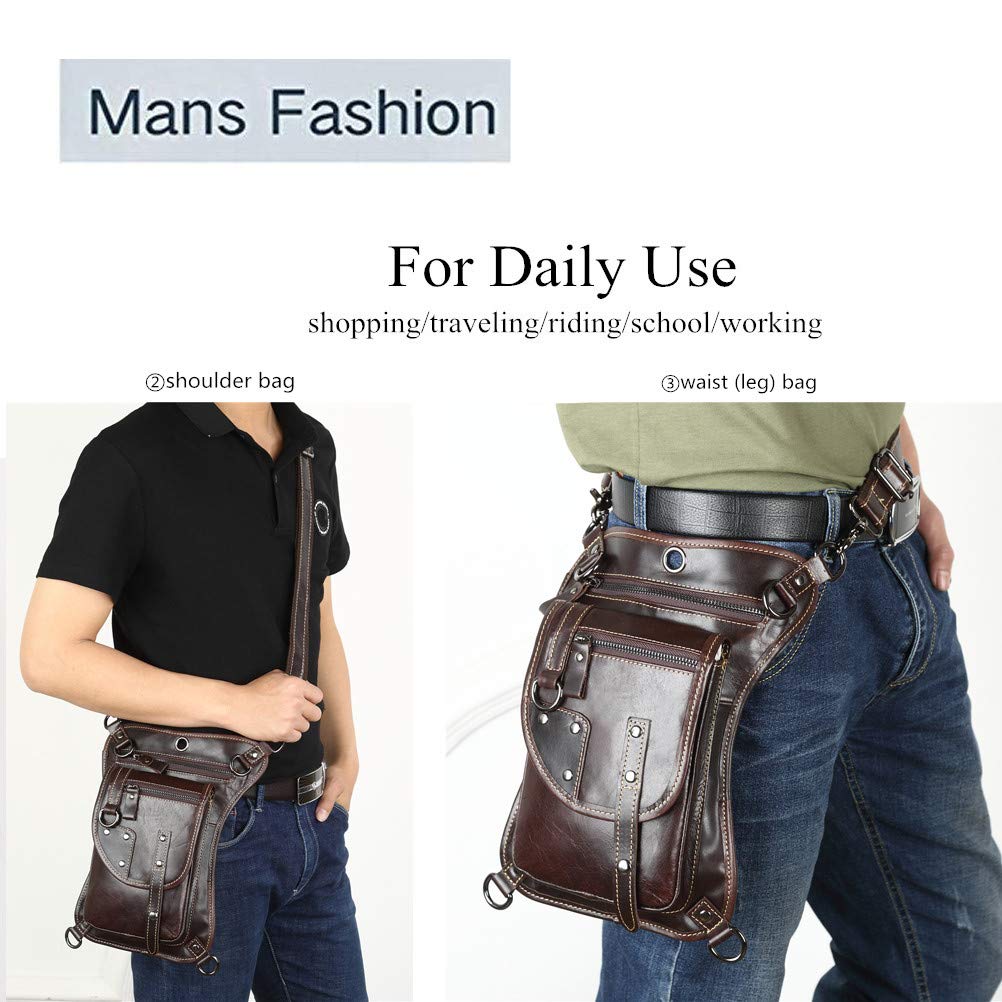 Meigardass Genuine Leather Leg Bag for Waist Hip Shoulder Crossbody with Smartphone Pocket Motorcycles, Men's Pouch, Bag, Bag, Bag, Multi-functional