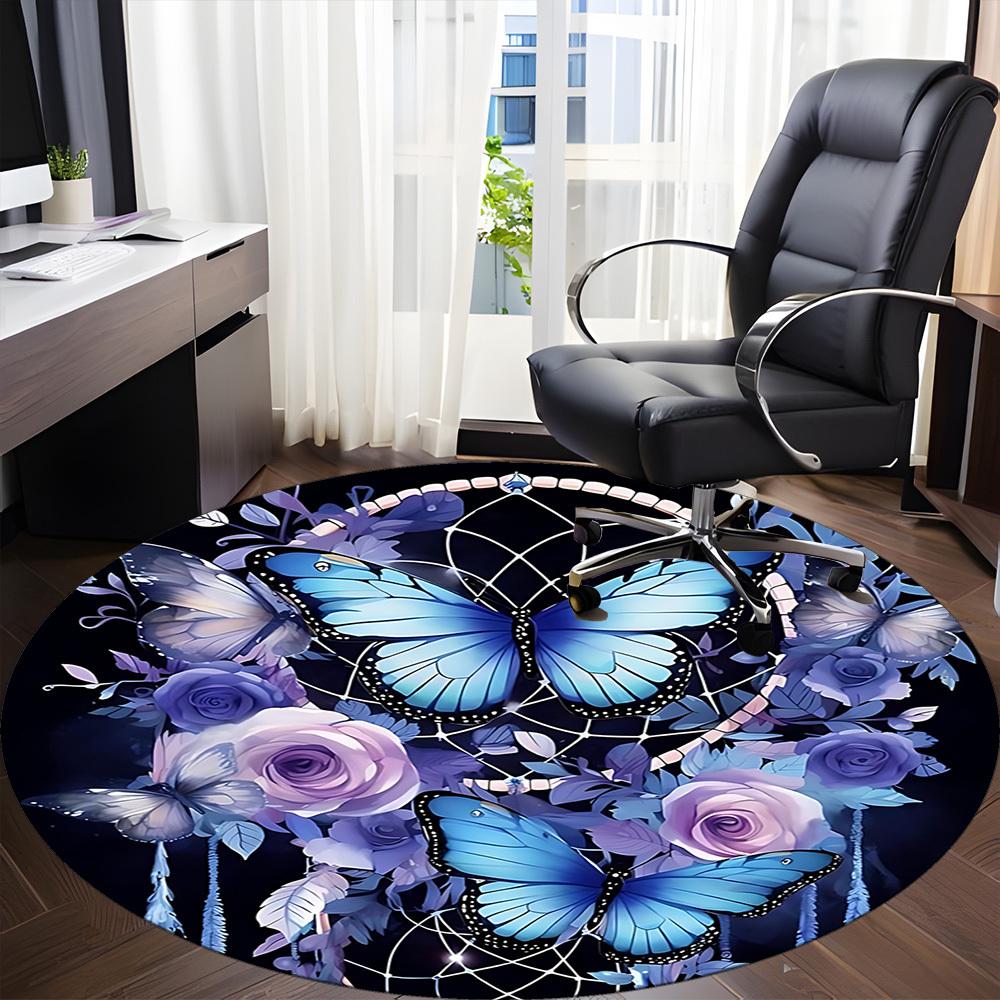 1PC Butterfly Dreamcatcher Office Round Area Rug, Indoor Mat Suitable ForOffice, Under Office Chairs Bedroom Living Room Home Decor, Room Deco, D140