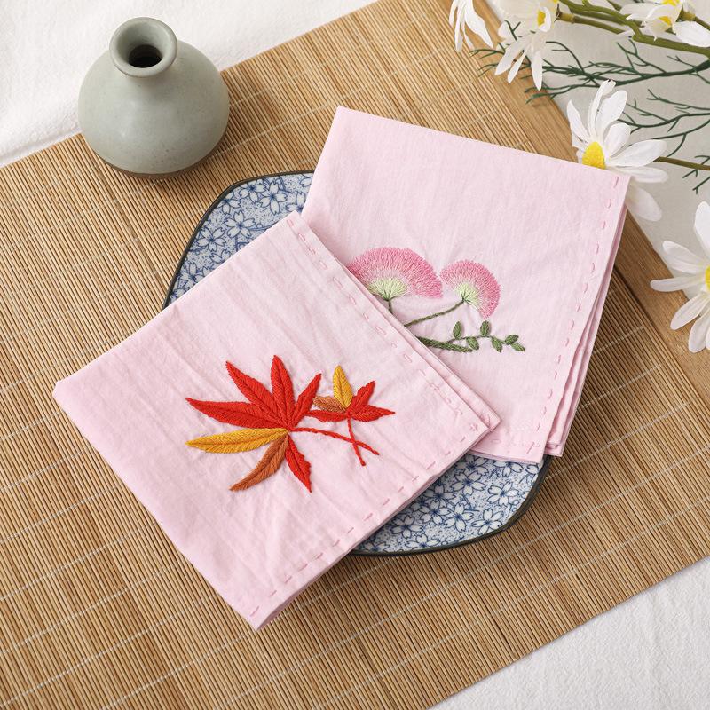 Diy Handmade Embroidery Material Package, Handkerchief Series Maple Leaf Ginkgo Flower Needle And Thread Set