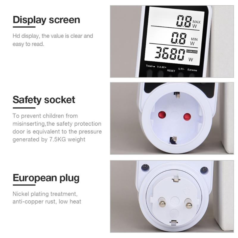 Digital Voltages Wattmeter Power Meter Consumption Watt Energy Sockets 230V Electricity Fees Analyzers Monitors