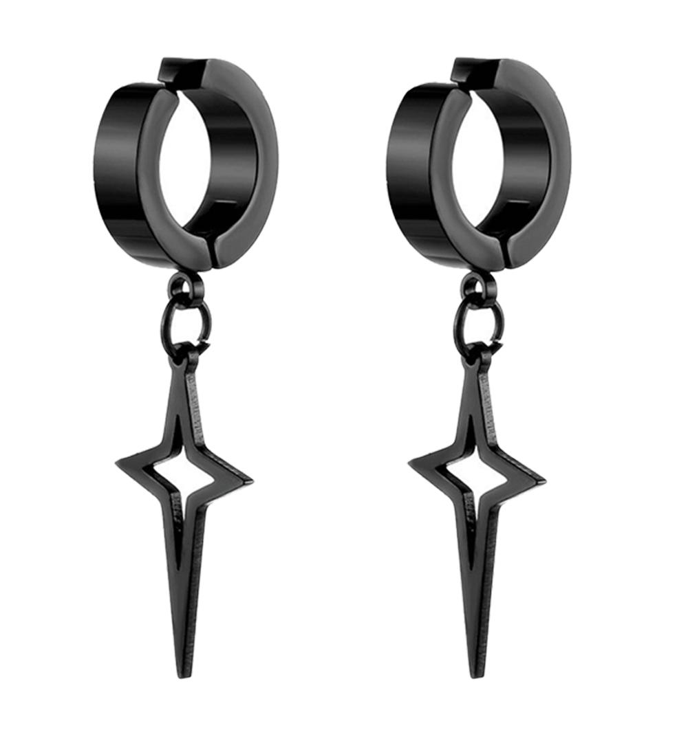 

Star Pendant Ear Clip Fake Ear Hoops for Men and Women, Stainless Steel Clip on Earrings чёрный