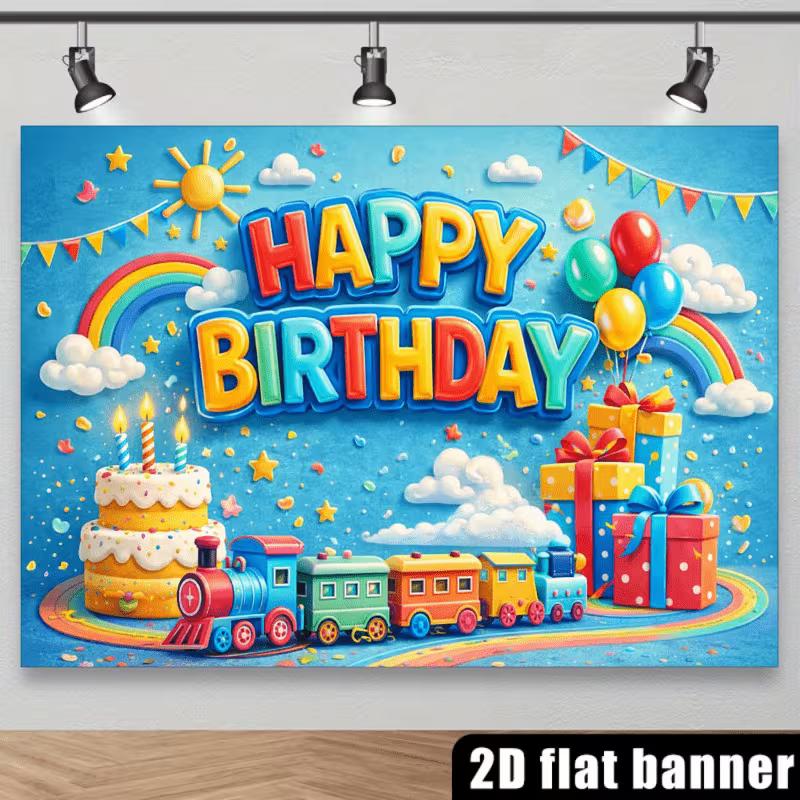 2D Blue Sky Rainbow Sun Happy Birthday Photography Background