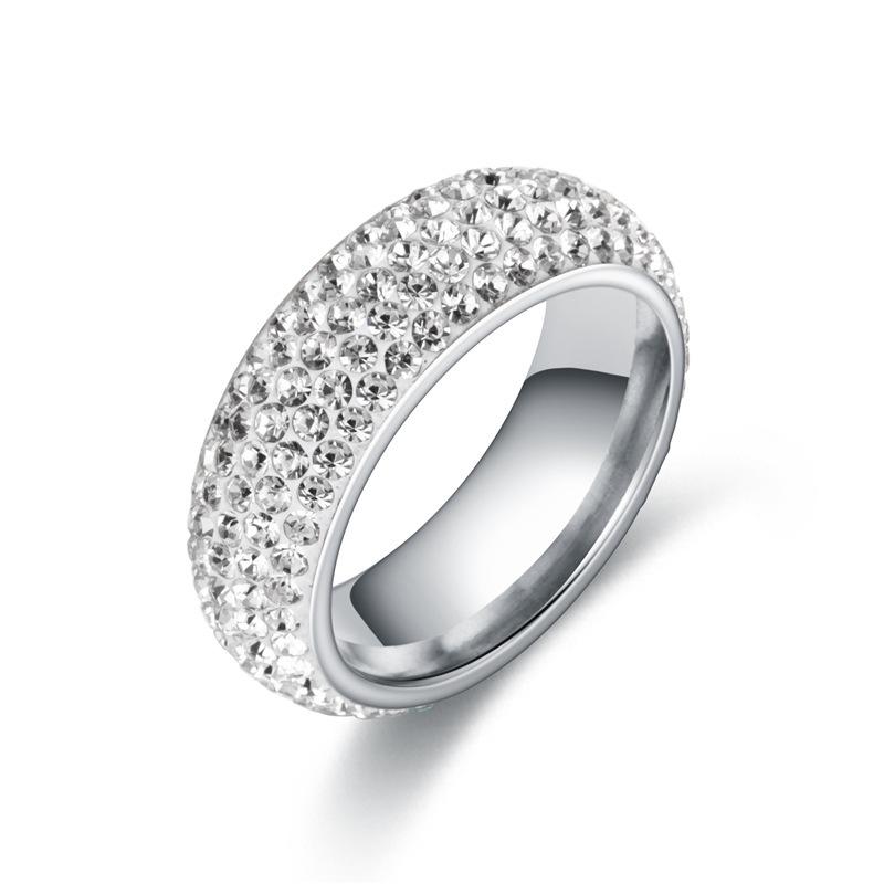 

Women s Five-Row Ceramic and Titanium Steel Diamond Ring Size 8