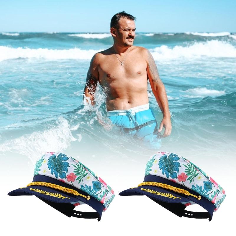 Adjustable Skippers Cap For Sailing Adventures And Costume Parties Breathable Polyester Unisex Design With Floral Embroidery