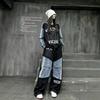 Womens American Style Denim Tracksuit Loose Letter Print Hoodie Cargo Pants Hip Hop Streetwear