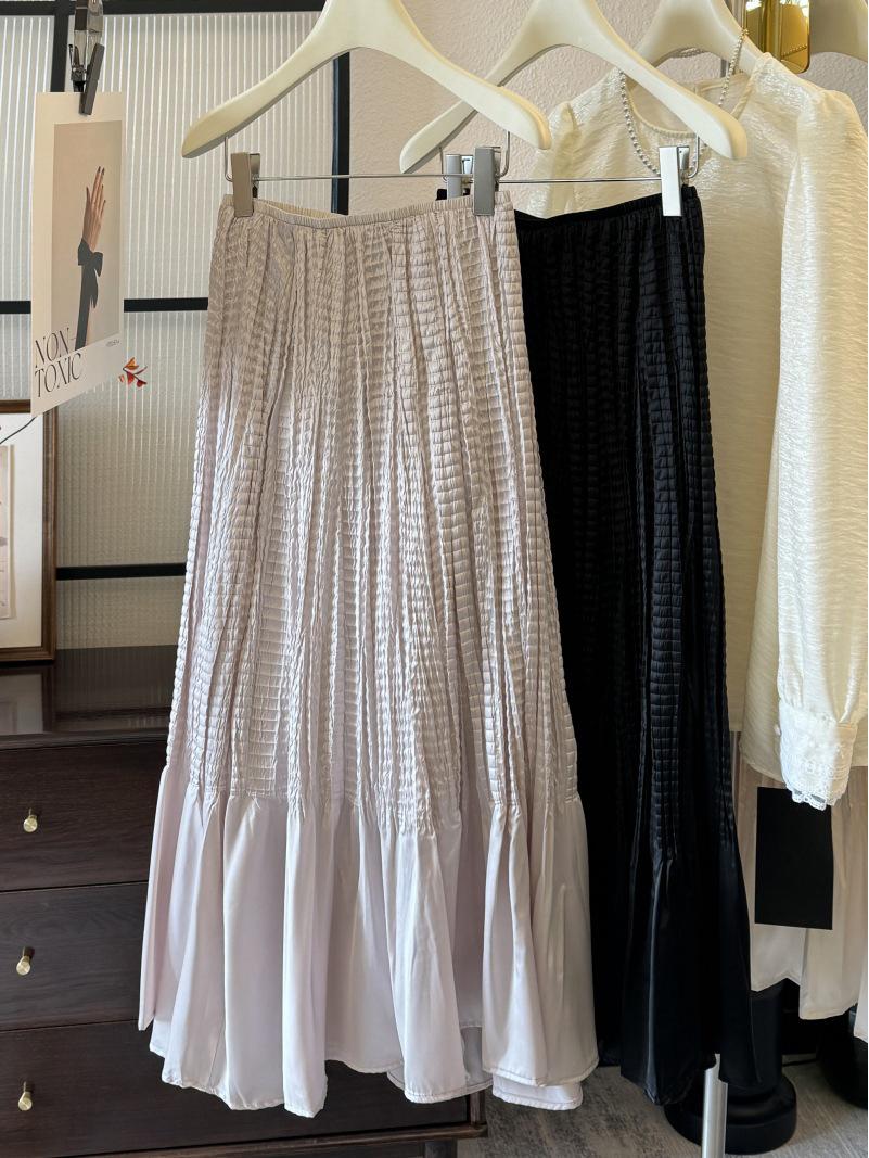 Women s Retro Pleated Satin Midi Skirt - High-Waisted, Slimming, Spring 2026 One Size
