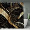 4Pcs Golden Swirl Shower Curtain Set with Non-Slip Bath Mat, Toilet Lid Cover, Contour Rug & 12 Hooks, Bathroom Decor
