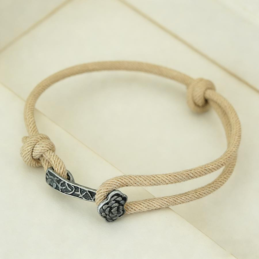 Ethnic Style Good Luck Bracelet Handwoven Rope With Retro Silver Color Flower Clasp Adjustable Protection Bangle For Women Men
