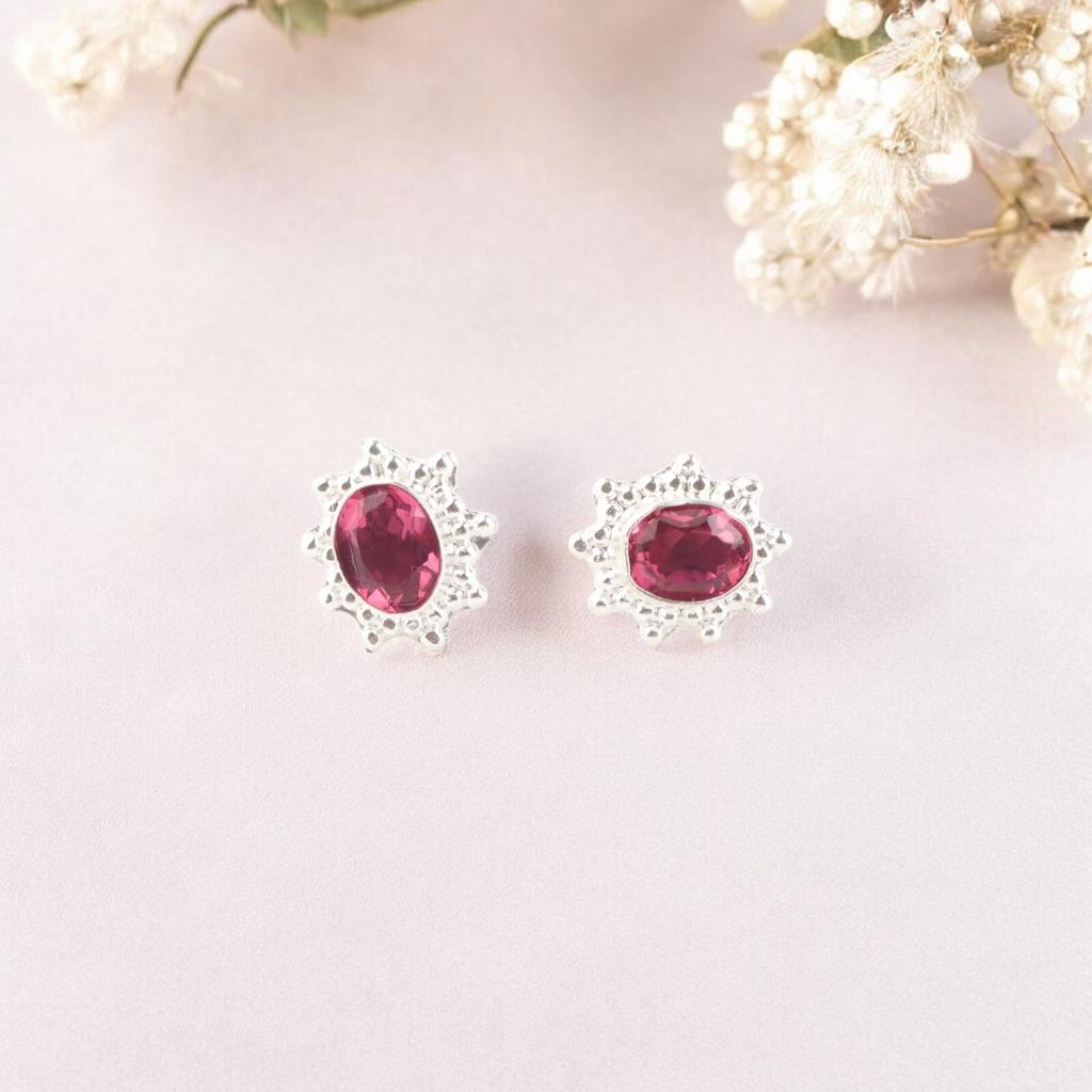 Naturlig Rosa Turmalin Ädelsten 925 Sterling Silver Smycken Örhängen 0,54" EE-151-3