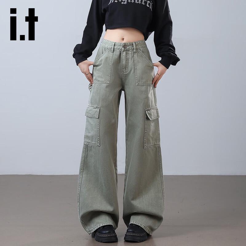 

Izzue IT Women s High-Waist Loose Fit Denim Cargo Pants L