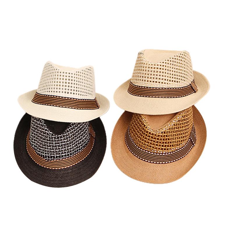 Kids Straw Hat Vintage Roll-Up Brim Uv Protection Summer British Sun Cap For Boys And Girls Cowboy Hat