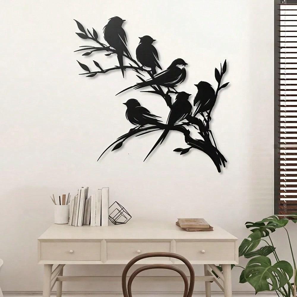 1pc Classic Style Metal Bird Silhouette Wall Art, Original Laser-Cut Wall Sculpture