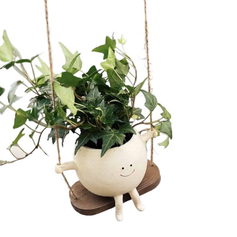 Cute Smiley Face Swing Succulent Pot – Creative Hanging Hydroponic Planter for Balcony Decoration