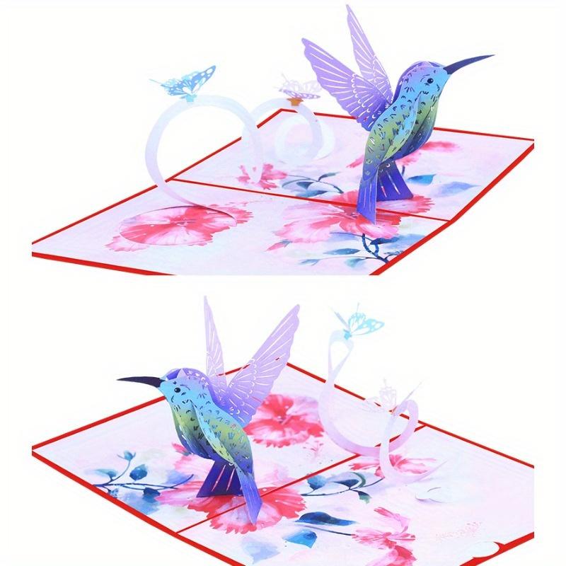 Hummingbird Paper Carved 3D Greeting Cards, Handwritten Birthday Blessing Bird Holiday Card Gift Card for Women, Wife, Grandma