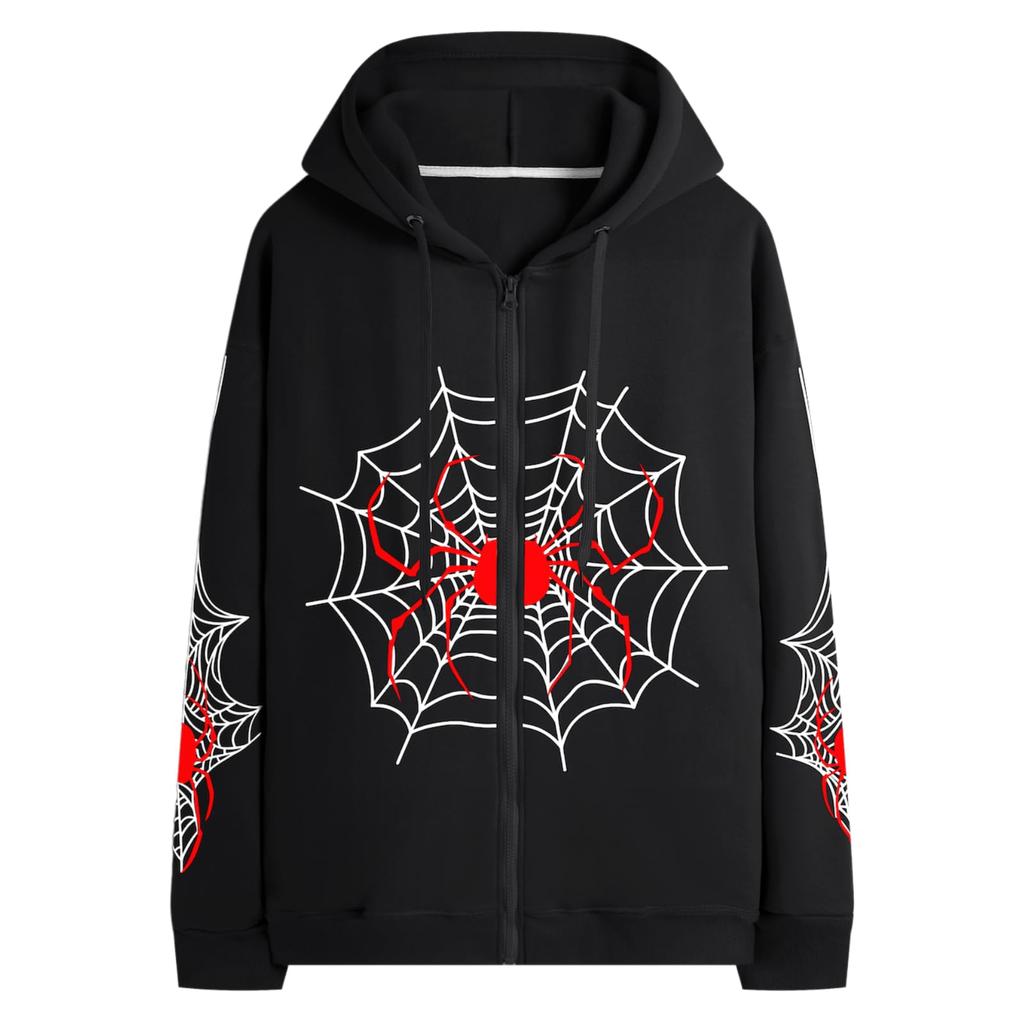 Women's Print Zip Up Hoodie with Zipper Front for Halloween and Fall