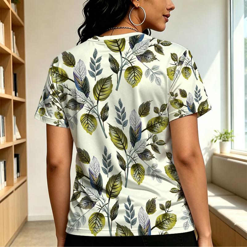 Women's Short Sleeve Streetwear T-Shirt,Leaf Series,Soft Comfort Fabric,Fresh Simple Design,Versatile for Daily & Campus Wear