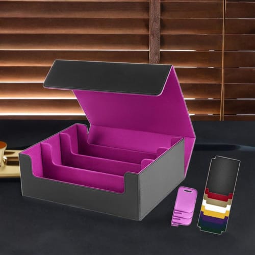 Qialexicon Card Deck Box, Sports Card Case, Display, PU Leather, Holds 1800 Standard Trading Cards, Purple