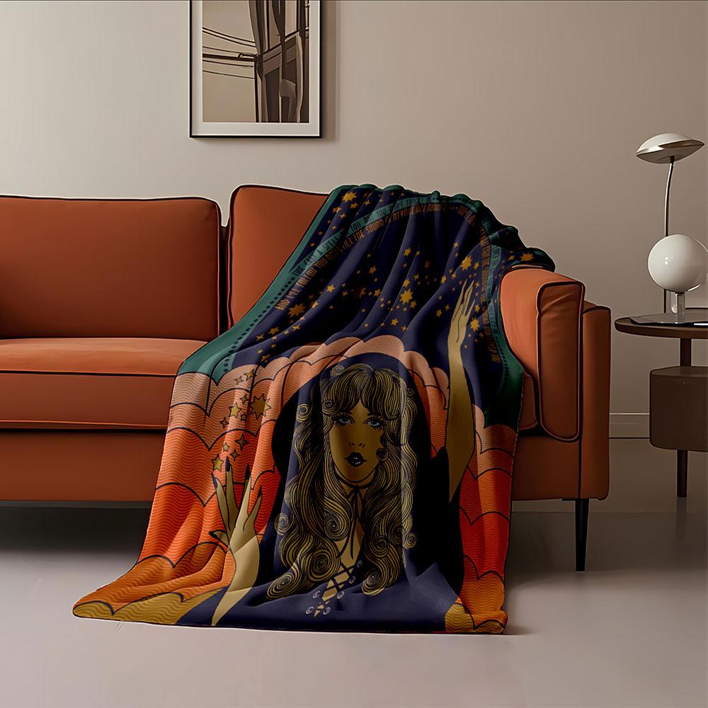 Retro Witch and Stars Design for all seasons blanket lunch break throw gift
