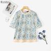 ZANZEA Damen Rundhals Casual Kurzarm Print Bluse