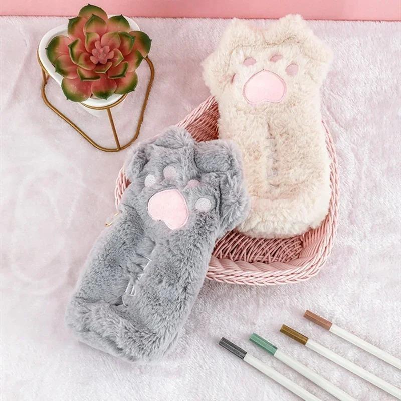 1PCS Plush Cat Claw Pencil Case Wallet Student Large Capacity Stationery Bag Pencil Bag Japanese Style Stationery Bag Study Supplies