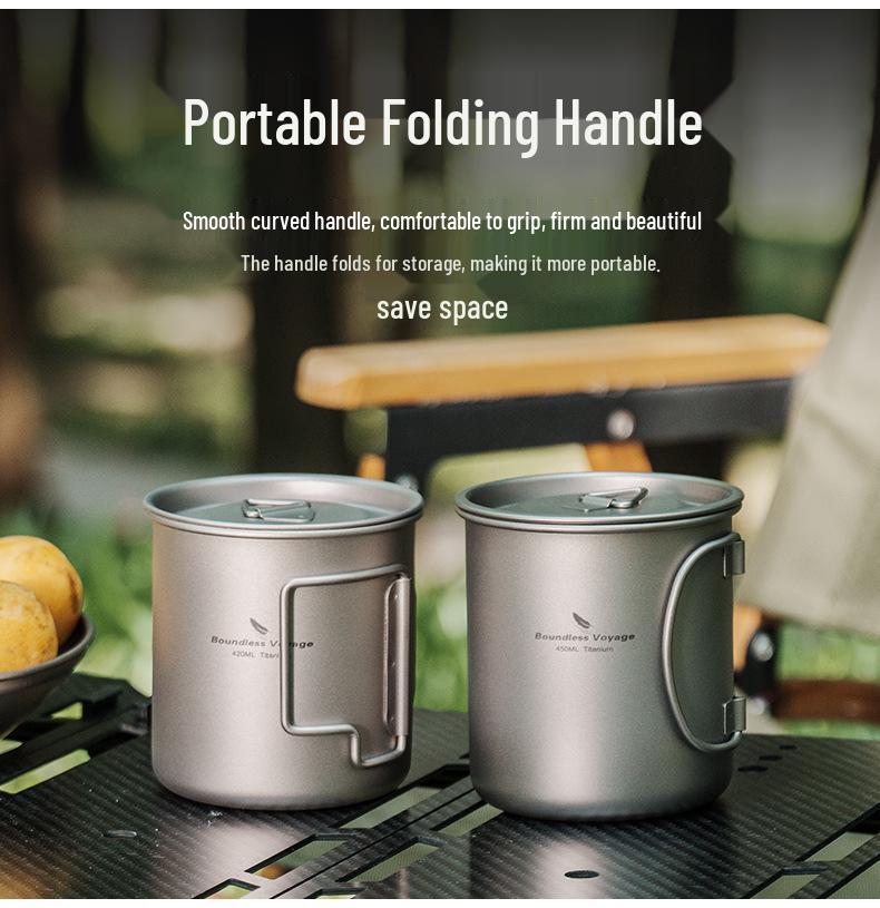 Essential Pure Titanium 450ml Outdoor Folding Water Cup - Lightweight, Single-Layer for Camping, Coffee, Tea, and Boiling Water