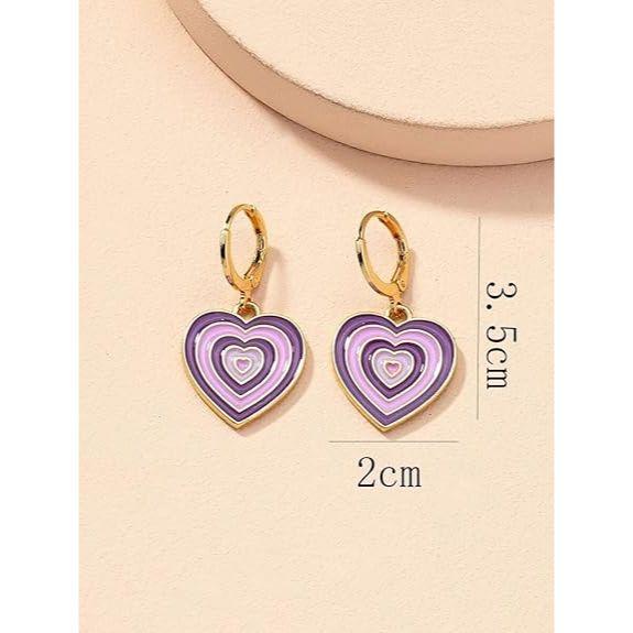 1 Pair Cute Gradient Color Heart-shaped Hoop Earring- Vintage Colorful Enamel Love Heart Dangle Drop Earring for Women Girl Teen 14K Gold Plated