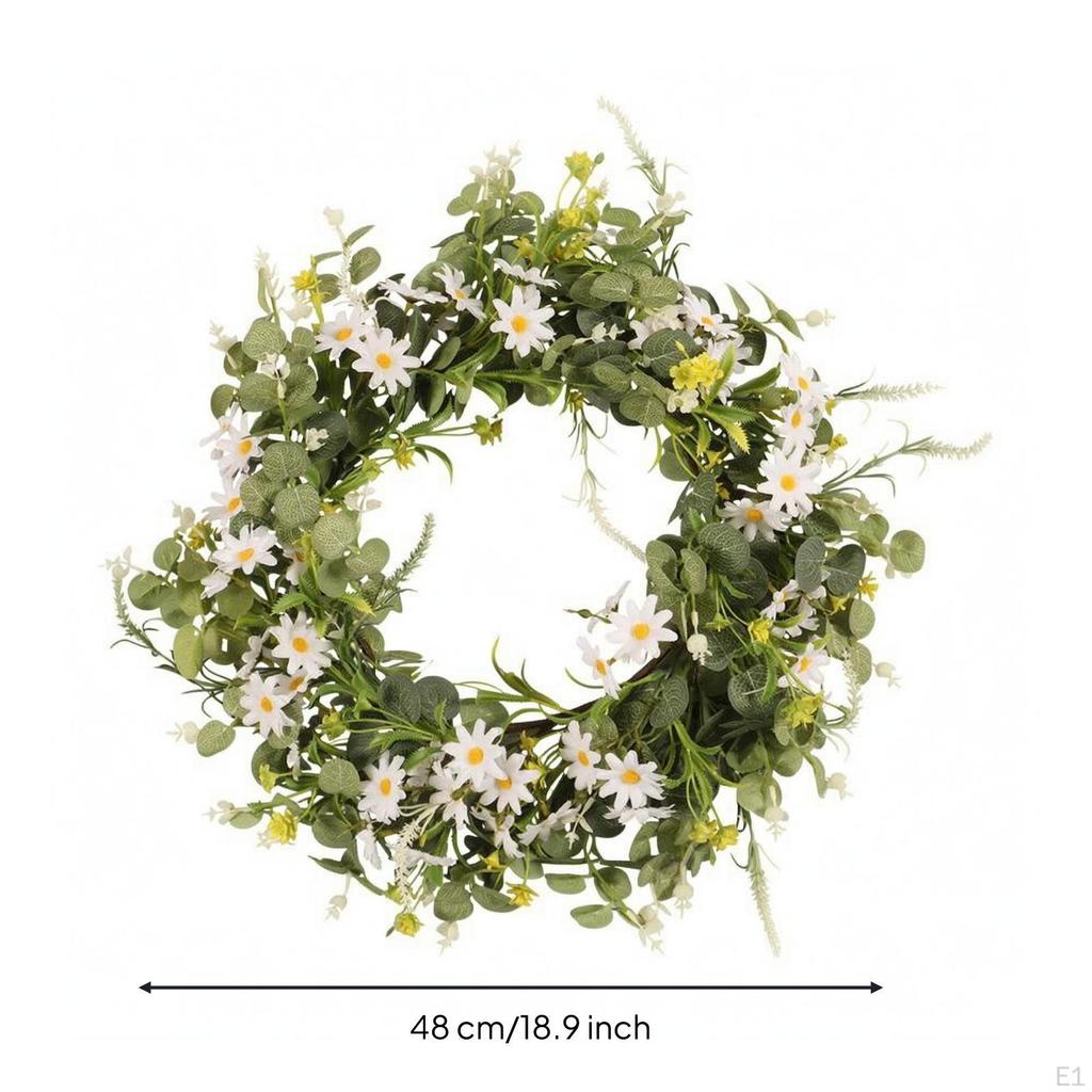 Artificial Flower Wreath Door Green Foliage Home Decor Daisy Eucal