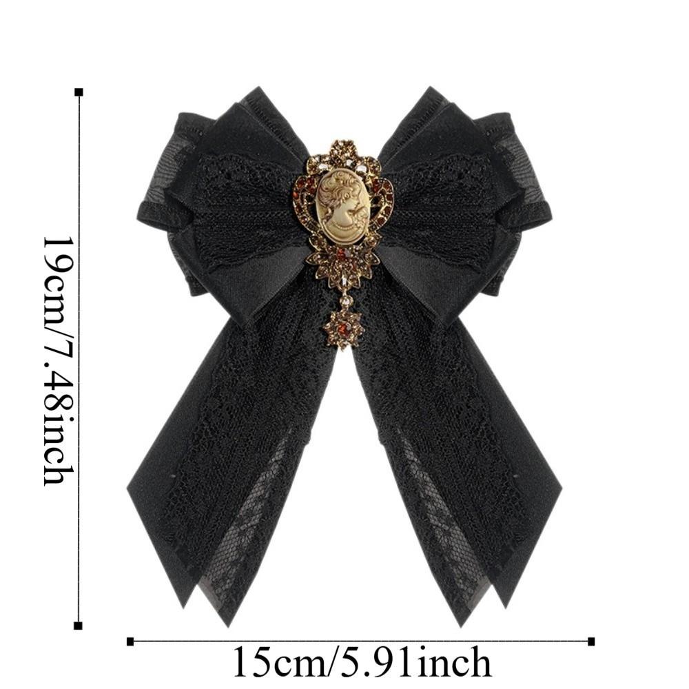 Alloy Lace Ribbon Bow Tie Enchase Design Solid Color Vintage Lolita Necktie Multi-layered Brooch Decoration Shirt Tie Women