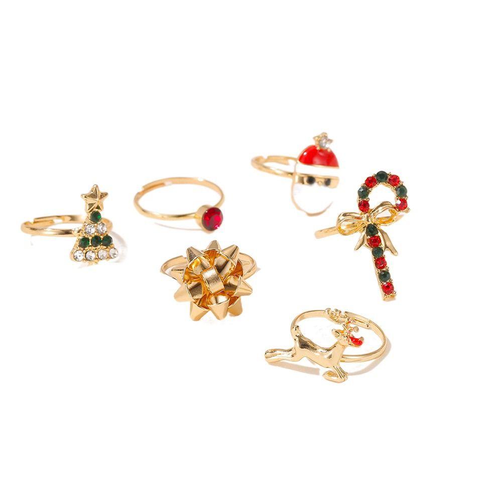 Happy New Year Lovely Santa Ornaments Charming 6pcs/set Women Ring Christmas Jewelry Cartoon Elk