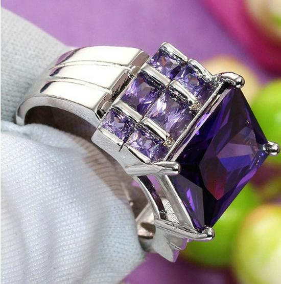 Exquisite Luxury Blue Zircon Ring: Large Rectangle, White Gold Plated, European & American Trend Jewelry.