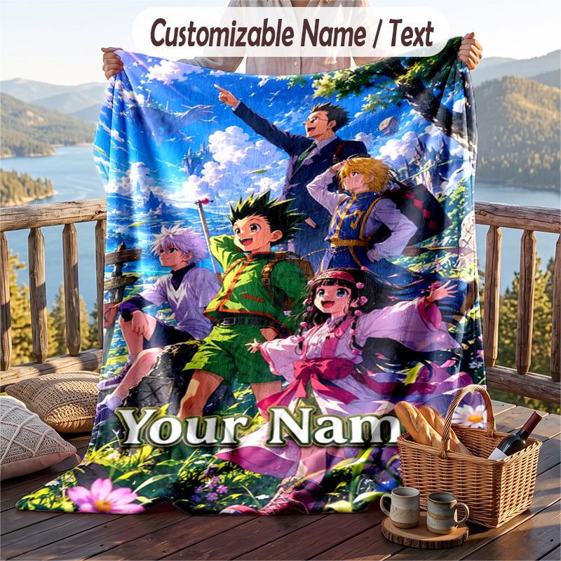 Personalized Flannel Throw Blanket,Hunter × Hunter Custom Printed Name, Cozy Plush Blanket For Home Use