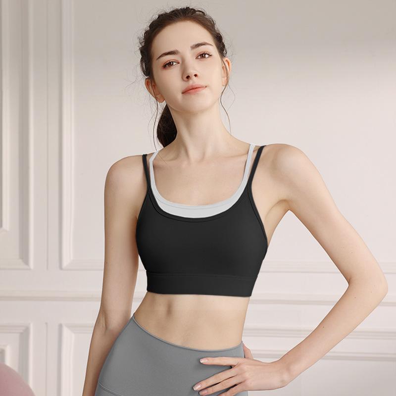 Color Block Women's Two-in-One Sports Bra with Slimming Back for Yoga, Dance, and Cycling