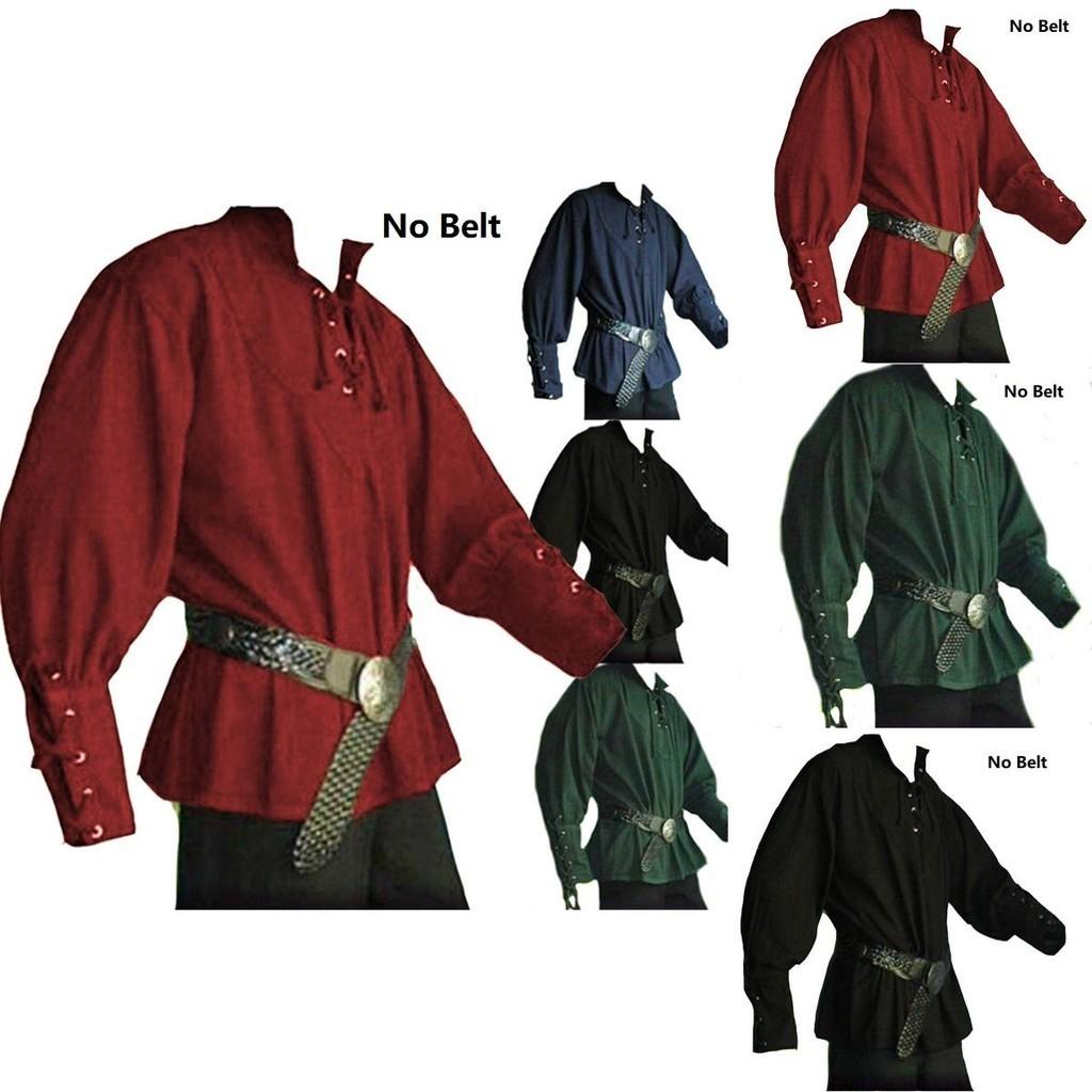 Średniowieczny Renesansowy Męski Top Rycerski ze Stójką, Sznurowana Koszulka Kostium na Stylowy Cosplay