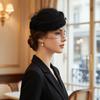 British Style Pillbox Hat Solid Color Stewardess Cap Vintage Wool Bow Hat with Veil  Wedding